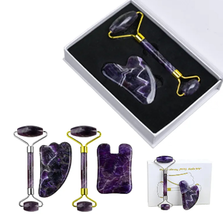 Looduslik ametüst Jade Roller ja Gua Sha näomassaažikomplekt